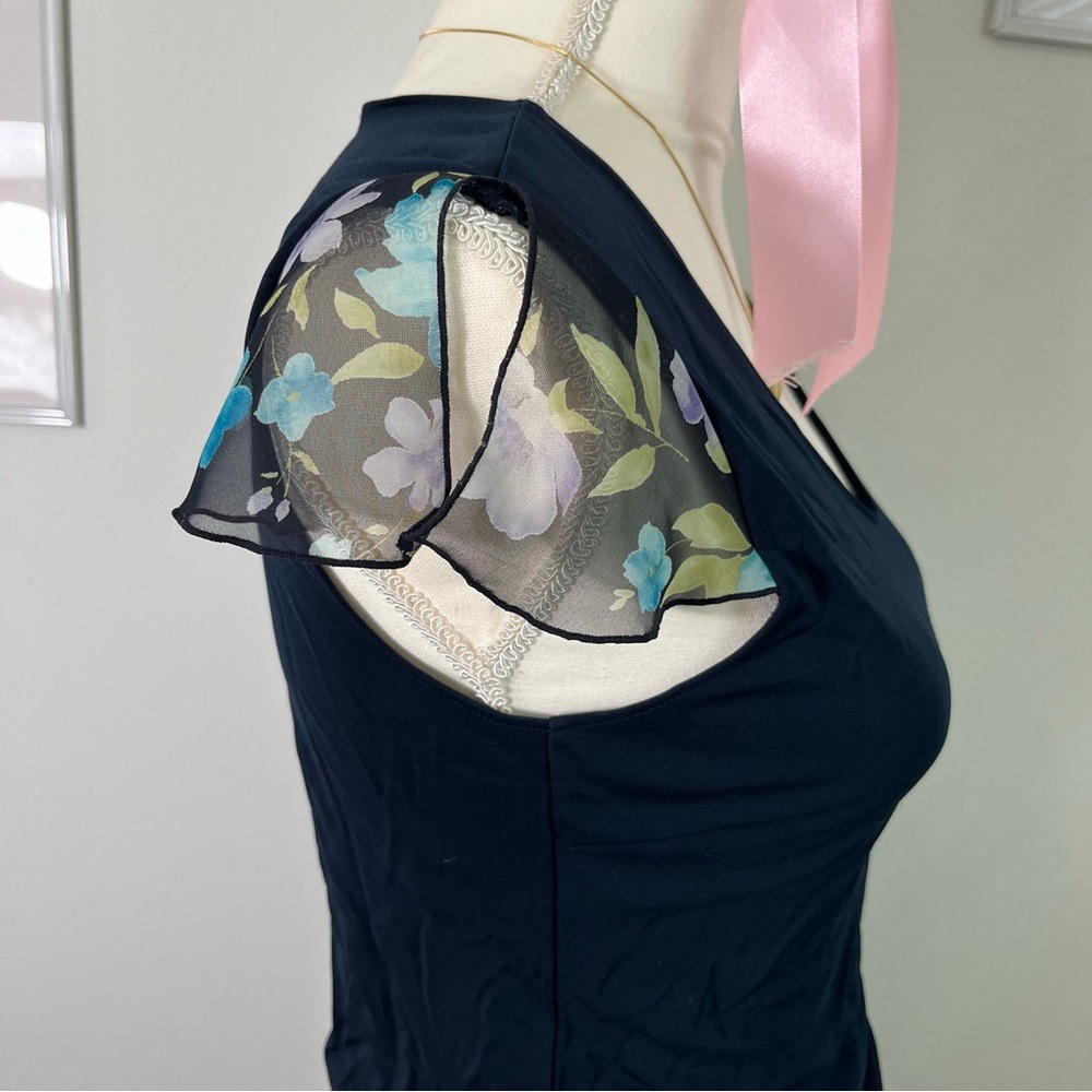 Vintage Y2K Annex Navy Blue Floral Butterfly Sleeve Top Womens Size Small‎ - Picture 3 of 5